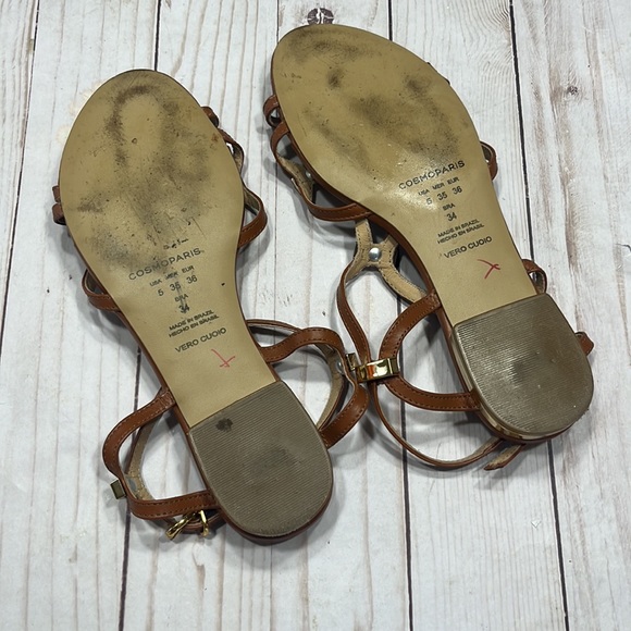 Cosmoparis BRA Brown Leather Roman Sandals Size 5 Vero Cuoio - Picture 6 of 7